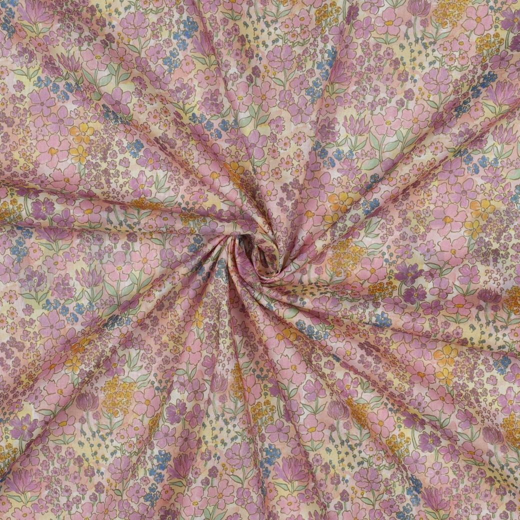 KATOENEN VOILE DIGITAAL KLEINE BLOEMEN LICHTROZE #7
