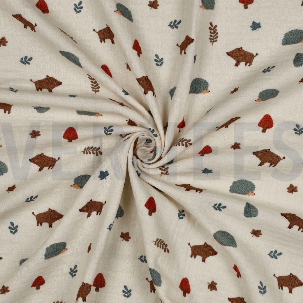 DOUBLE GAUZE GOTS NATURAL FOREST ANIMALS NATURAL #7