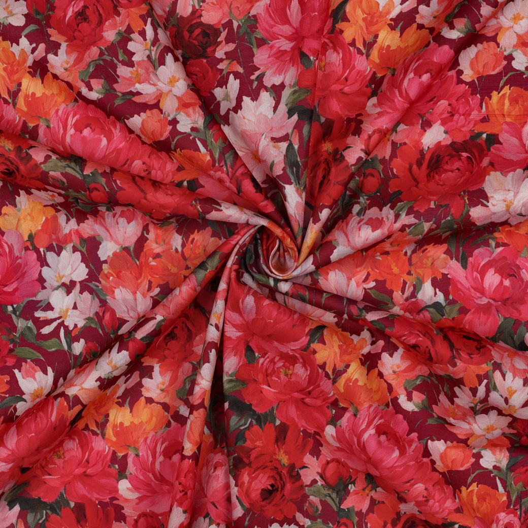 COTON VOILE DIGITAL FLEURS BORDEAUX #7