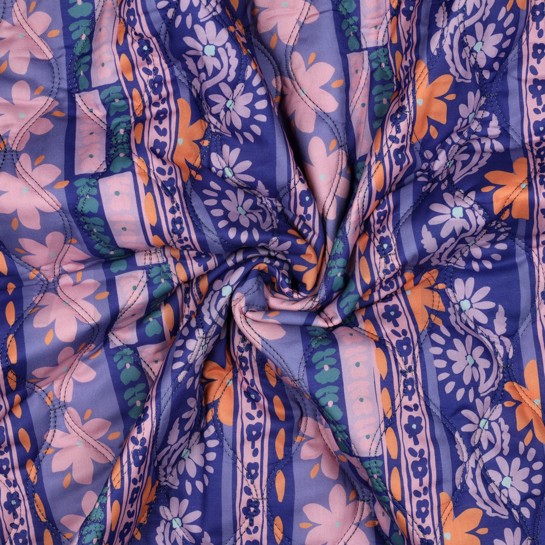 BAUMWOLLE VOILE GESTEPPT DIGITAL BLUMEN LILA/VIOLETT #7