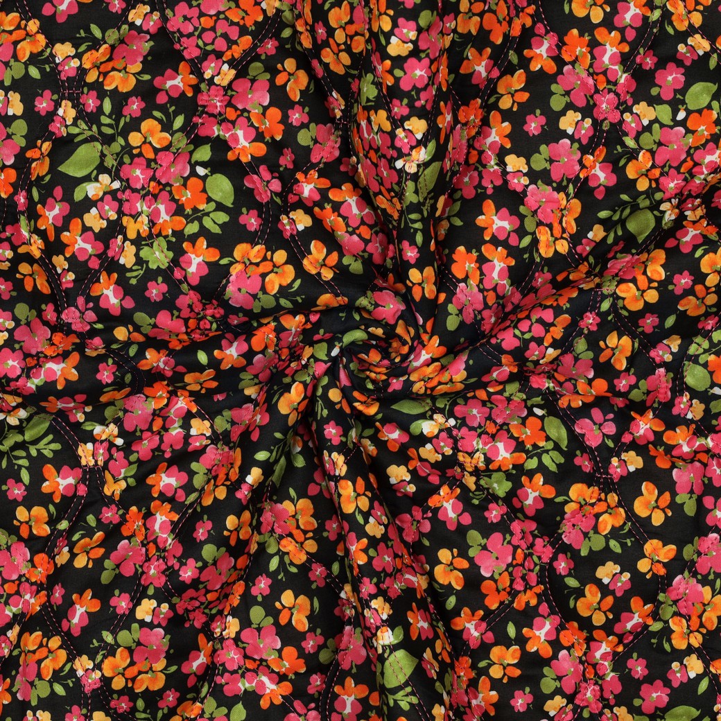 BAUMWOLLE VOILE GESTEPPT DIGITAL BLUMEN SCHWARZ #7