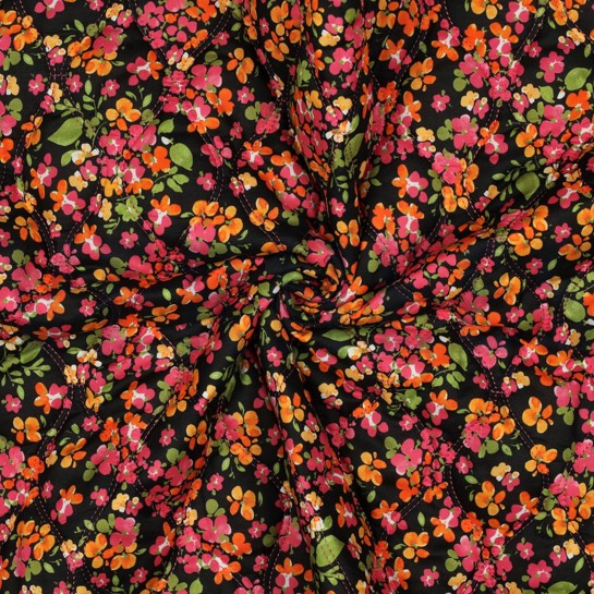 COTTON VOILE STEPPED DIGITAL FLOWERS BLACK #7