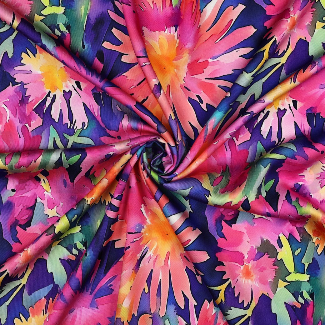 VISCOSE SATIJN DIGITAAL BLOEMEN ROZE #7