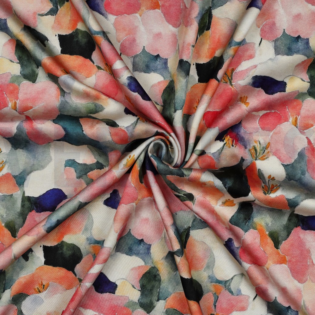 VISCOSE SATIN DIGITAL FLOWERS PEACH #7