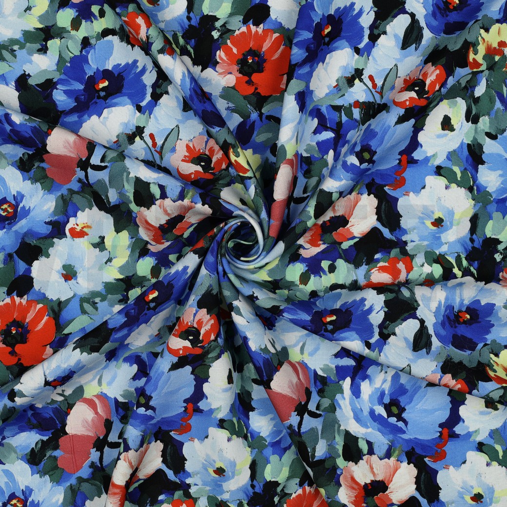 VISCOSE RADIANCE DIGITAL FLOWERS BLUE #7