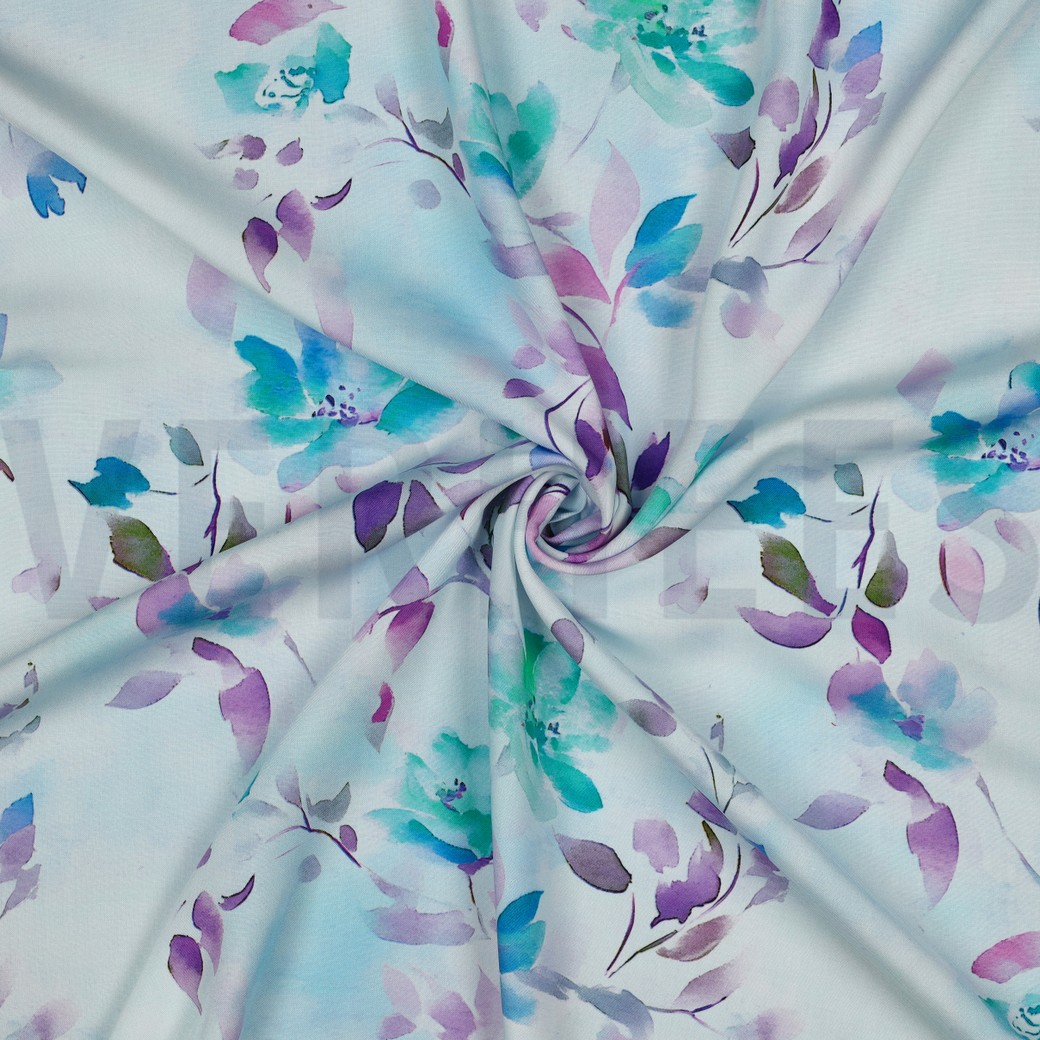 VISCOSE RADIANCE DIGITAAL BLOEMEN LICHTBLAUW #7