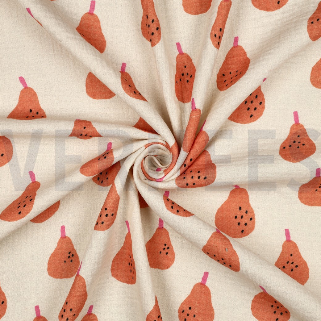 DOUBLE GAZE DE COTON GOTS POIRES JENNIFER BOURON NATUREL/PÊCHE #7