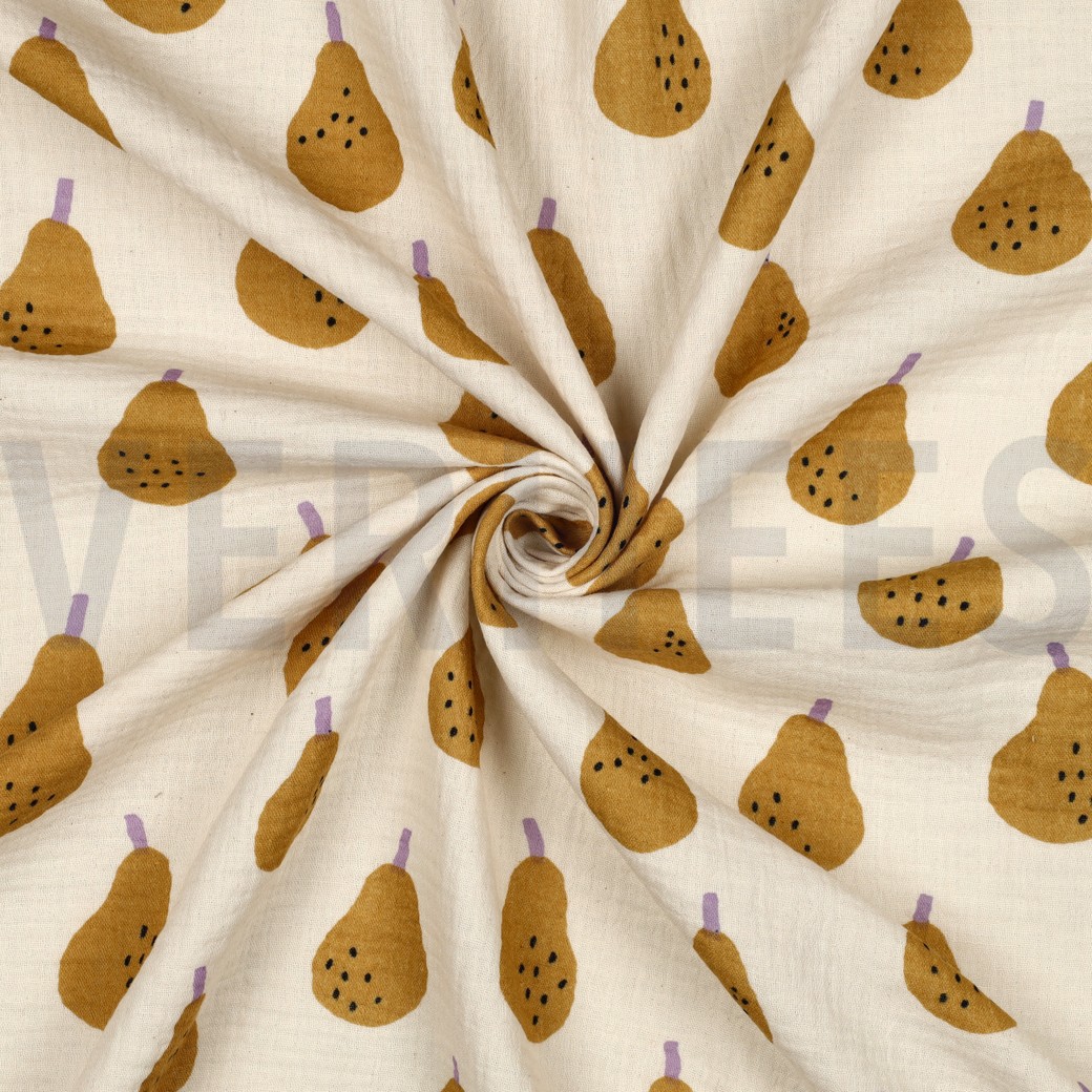 DOUBLE GAZE DE COTON GOTS POIRES JENNIFER BOURON NATUREL/OCRE #7