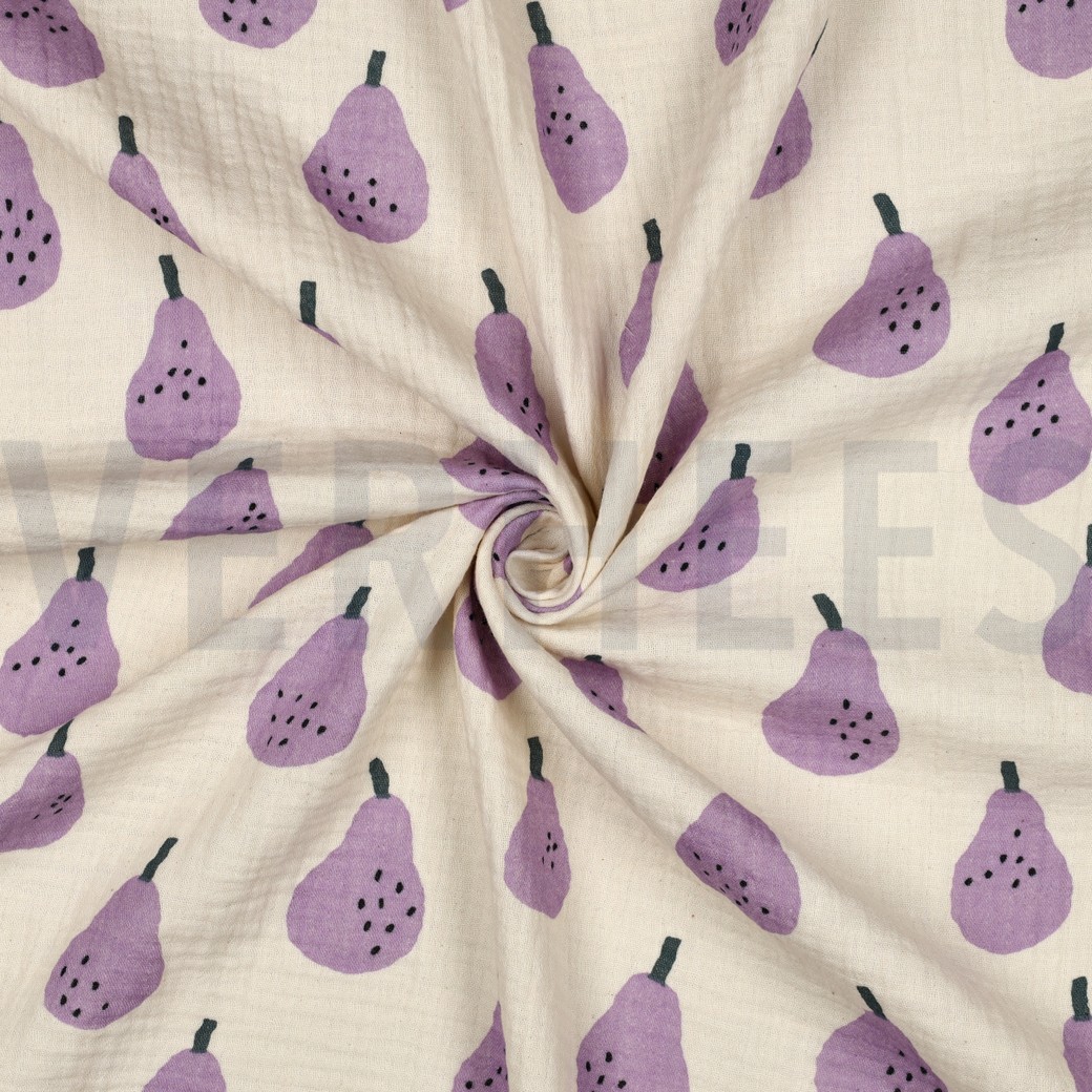 DOUBLE GAZE DE COTON GOTS POIRES JENNIFER BOURON NATUREL/LAVANDE #7