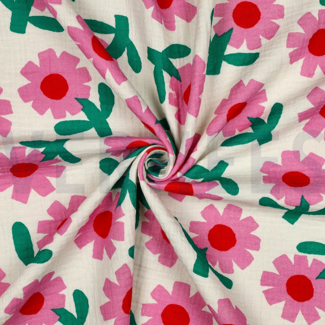 MUSSELIN GOTS BLUMEN JENNIFER BOURON NATUR/ROSA #7