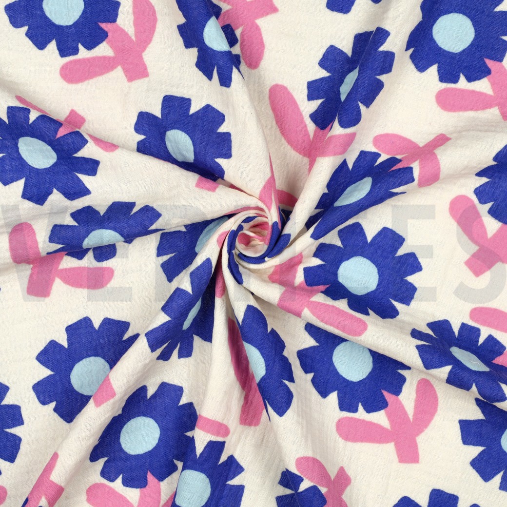 MUSSELIN GOTS BLUMEN JENNIFER BOURON NATUR/BLAU #7