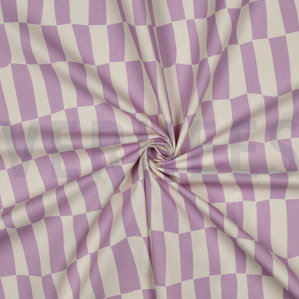 KATOENEN POPLIN GOTS RUITEN JENNIFER BOURON NATUREL/LAVENDEL #7