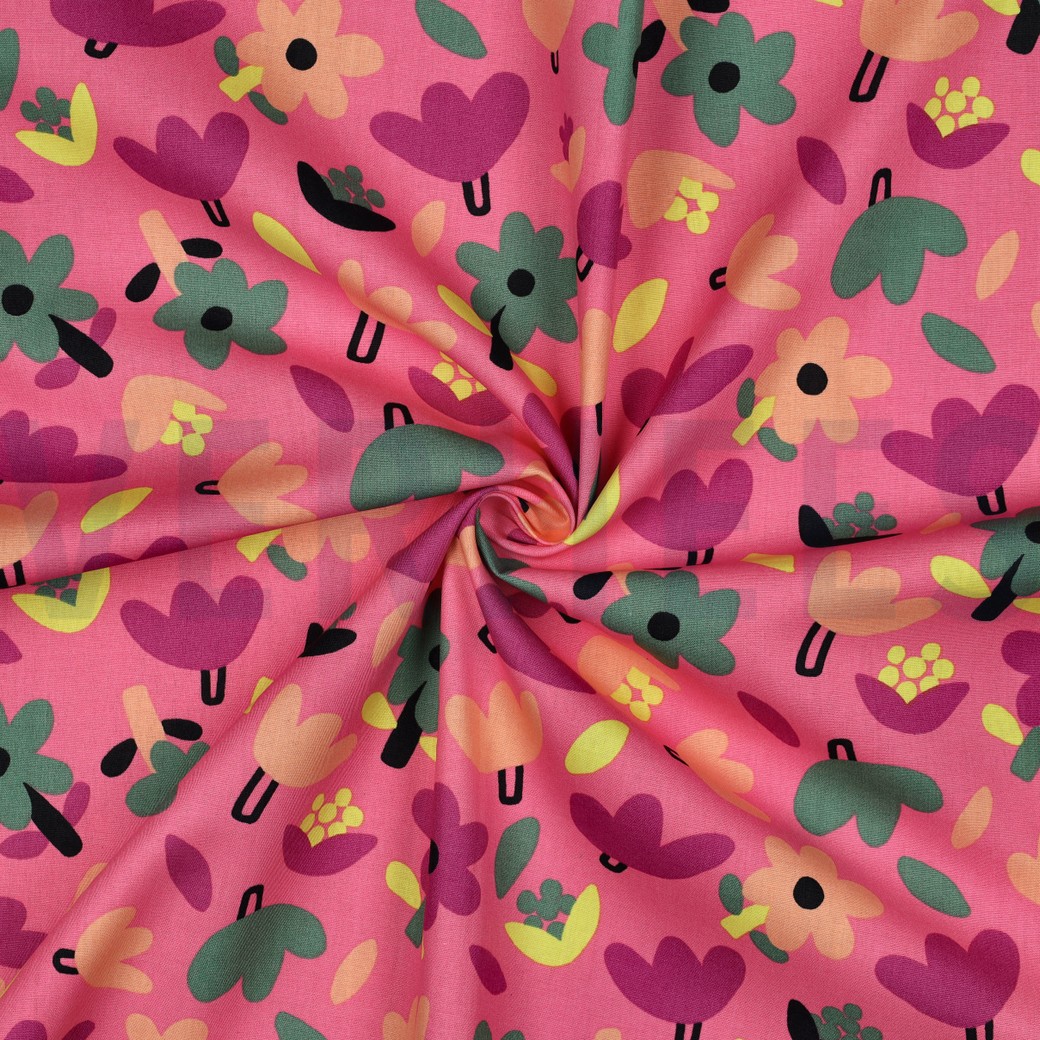 BAUMWOLLE POPELINE GOTS BLUMEN JENNIFER BOURON ROSA #7