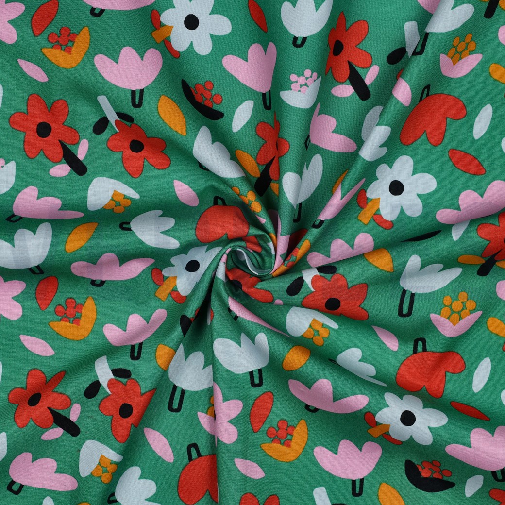 POPLIN GOTS FLOWERS JENNIFER BOURON GREEN #7
