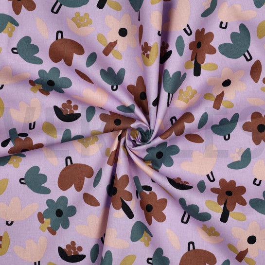 BAUMWOLLE POPELINE GOTS BLUMEN JENNIFER BOURON LAVENDEL #7