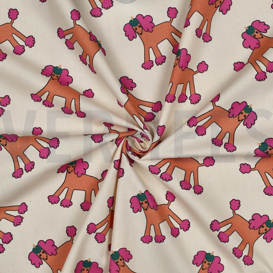 POPELINE DE COTON GOTS CHIENS JENNIFER BOURON NATUREL/ROSE #7