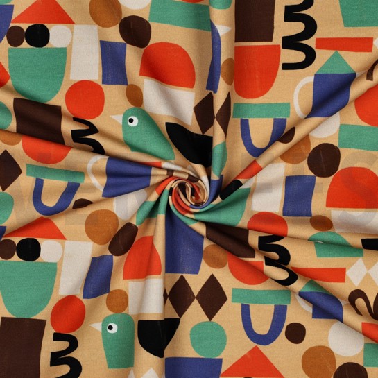 FRENCH TERRY GOTS DIGITAL GRAFISCHE FORMEN JENNIFER BOURON SAND #7