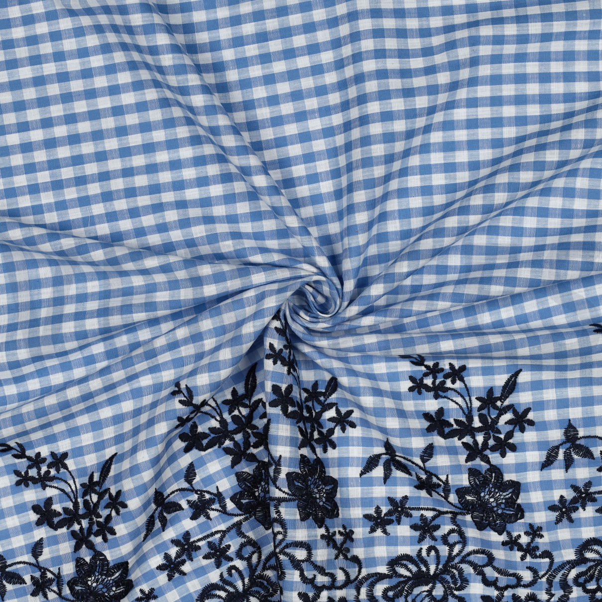 COTON CARREAUX UN CÔTÉ BORDURE UN CÔTÉ FESTON BLEU #7