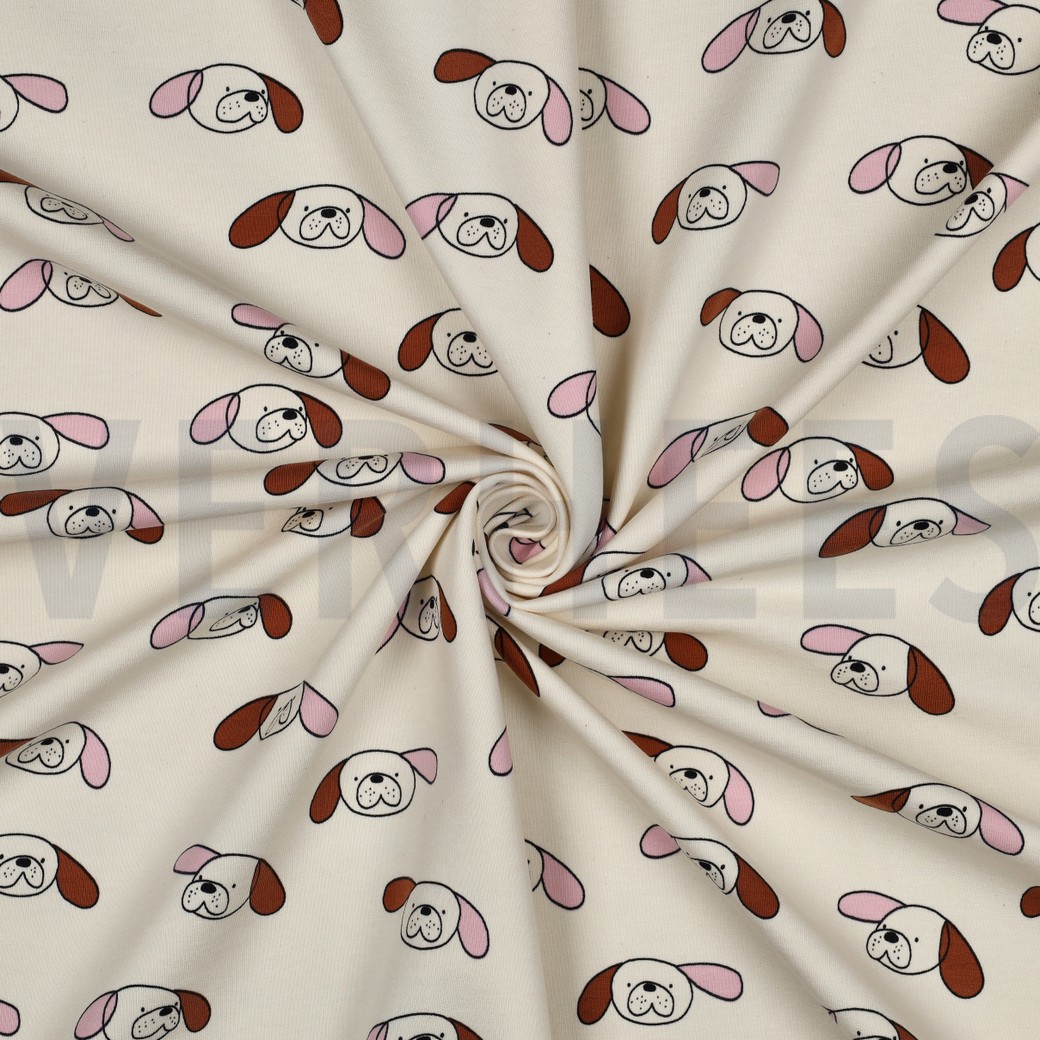 FRENCH TERRY GOTS CHIENS JENNIFER BOURON NATUREL/ROSE #7