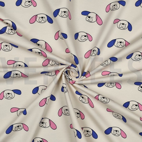 FRENCH TERRY GOTS HUNDE JENNIFER BOURON NATUR/BLAU #7