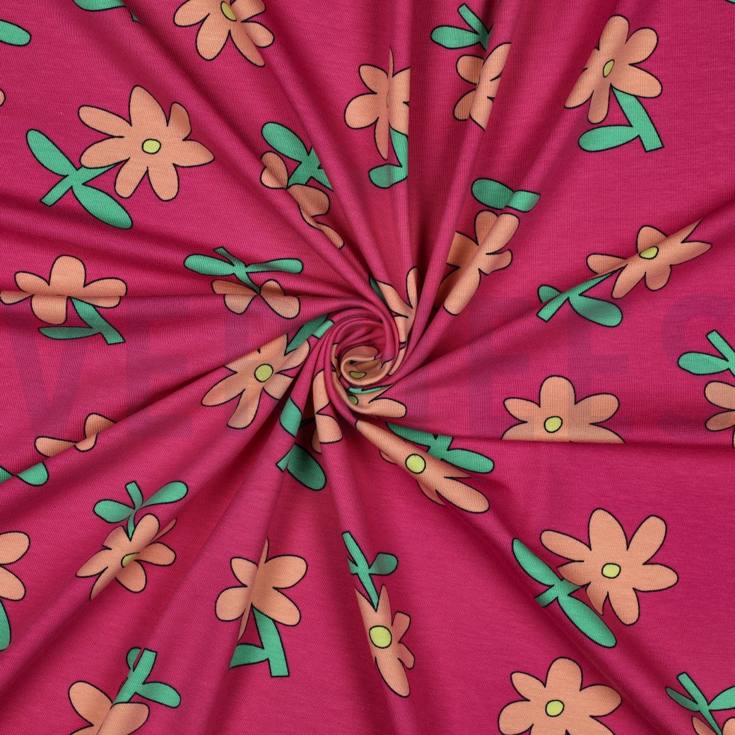 JERSEY GOTS FLOWERS JENNIFER BOURON FUCHSIA #7