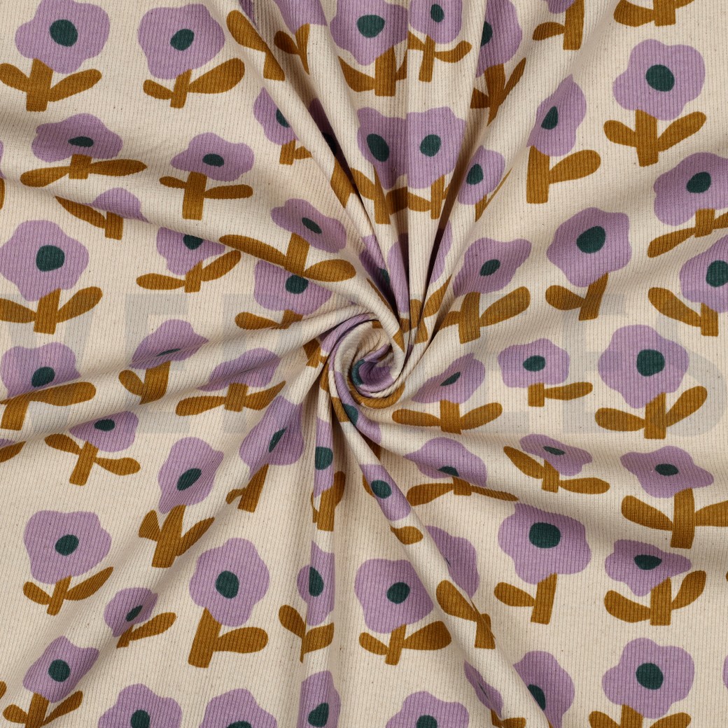 RIPPJERSEY GOTS BLUMEN JENNIFER BOURON NATUR/LAVENDEL #7