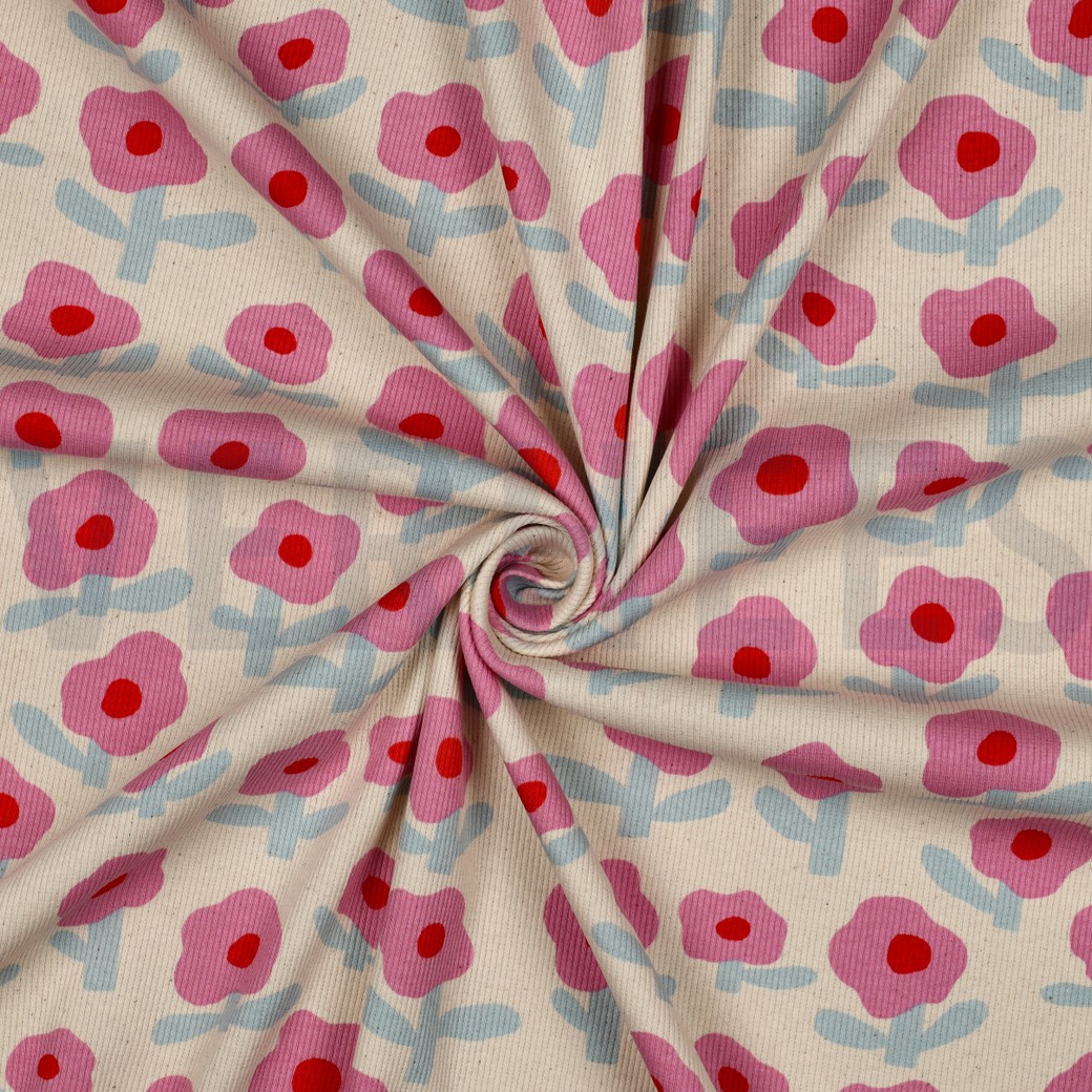 RIPPJERSEY GOTS BLUMEN JENNIFER BOURON NATUR/ROSA #7