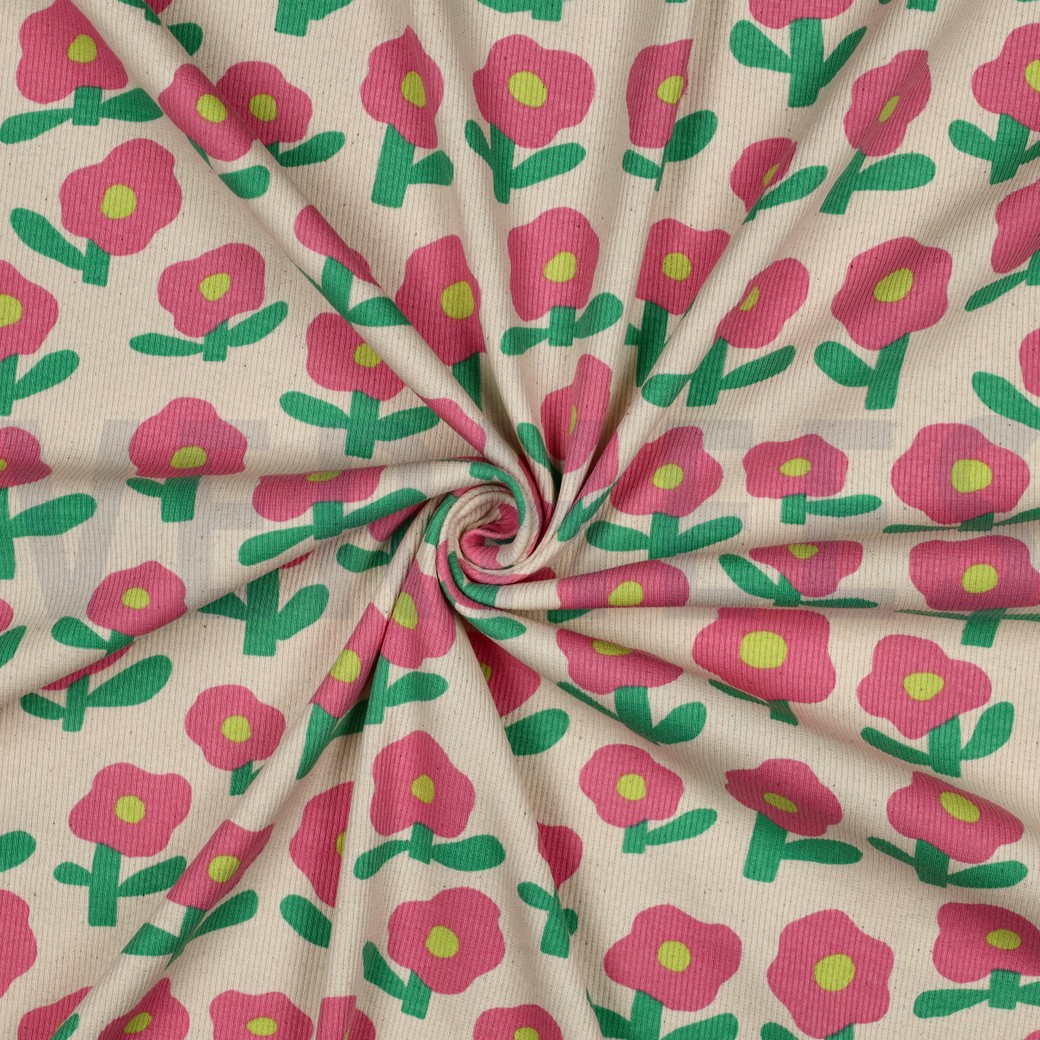 RIPPJERSEY GOTS BLUMEN JENNIFER BOURON NATUR/ROSA #7