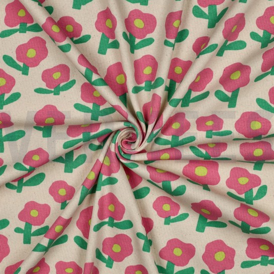 RIPPJERSEY GOTS BLUMEN JENNIFER BOURON NATUR/ROSA #7