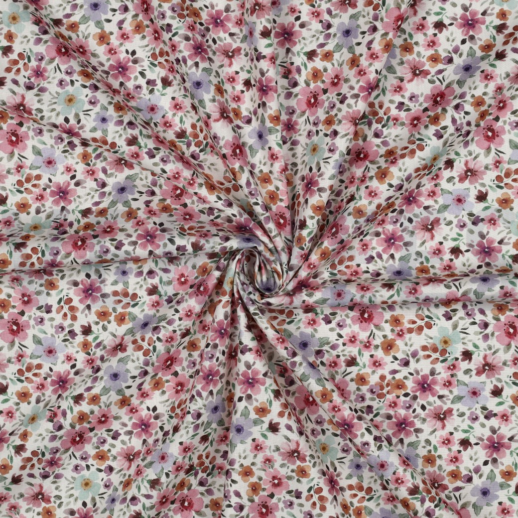 FEIN GEWEBTE BAUMWOLLPOPELINE DIGITAL BLUMEN WEISS #7