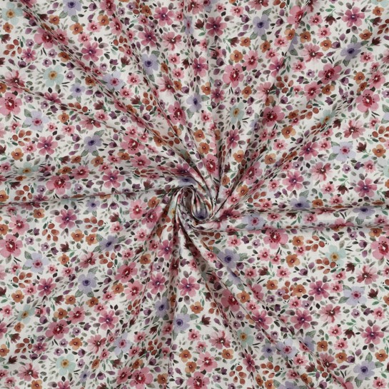 FEIN GEWEBTE BAUMWOLLPOPELINE DIGITAL BLUMEN WEISS #7