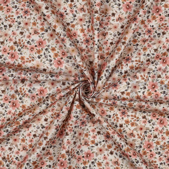 FEIN GEWEBTE BAUMWOLLPOPELINE DIGITAL BLUMEN PFIRSICH #7