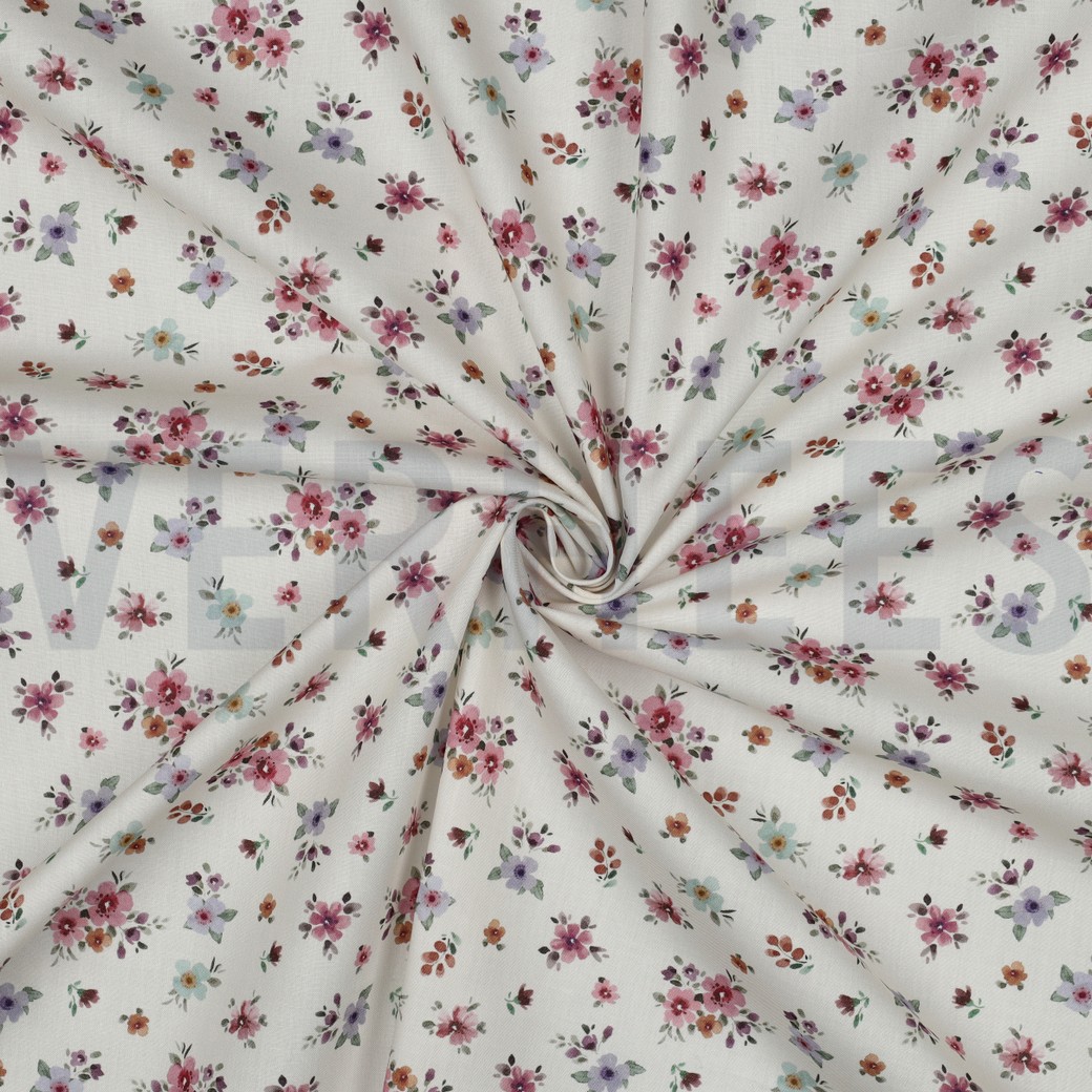 FEIN GEWEBTE BAUMWOLLPOPELINE DIGITAL BLUMEN WEISS #7