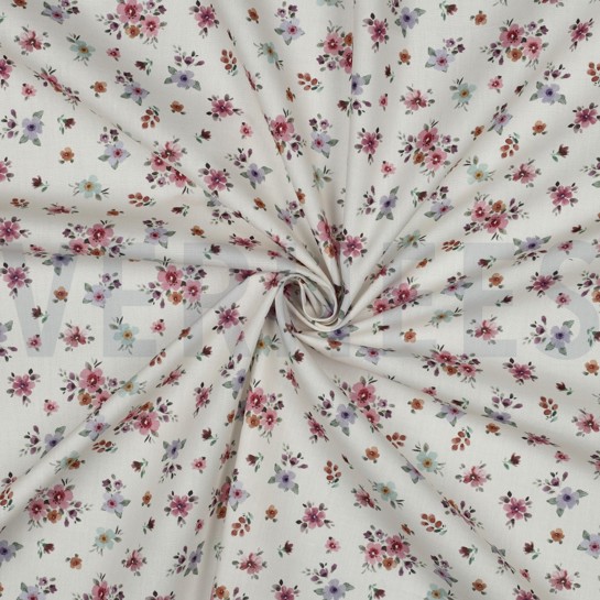 FEIN GEWEBTE BAUMWOLLPOPELINE DIGITAL BLUMEN WEISS #7