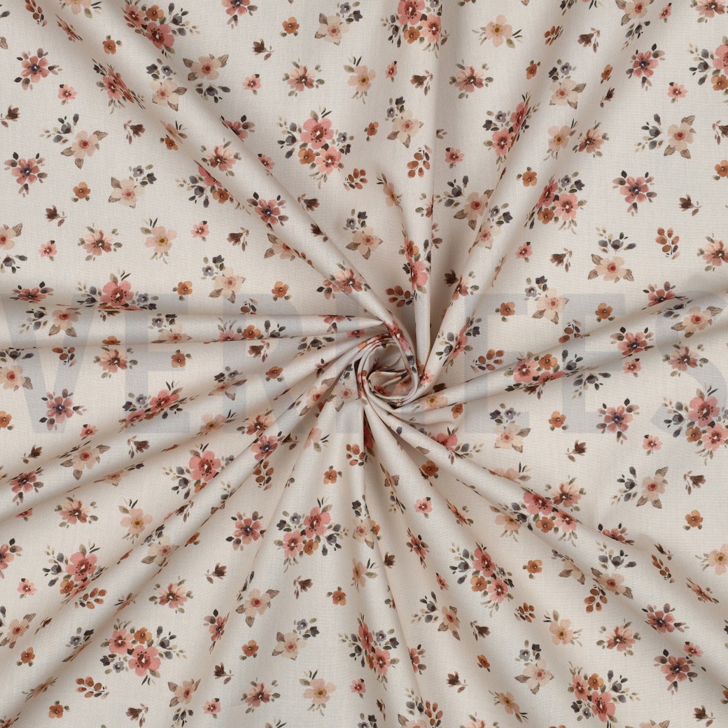 FEIN GEWEBTE BAUMWOLLPOPELINE DIGITAL BLUMEN PFIRSICH #7