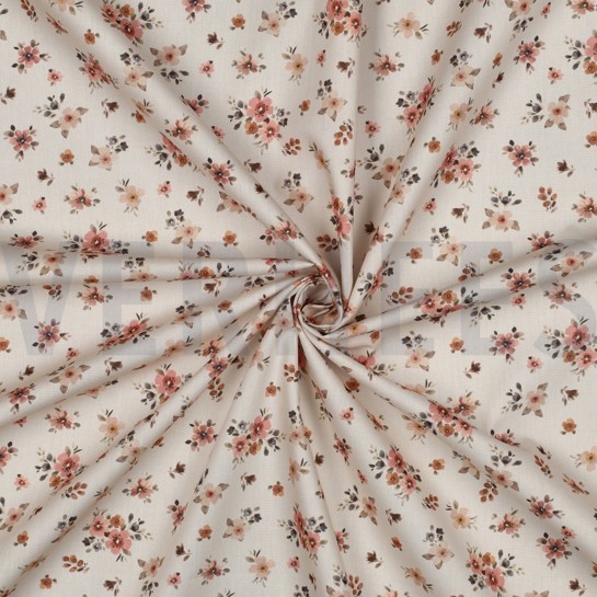 FEIN GEWEBTE BAUMWOLLPOPELINE DIGITAL BLUMEN PFIRSICH #7