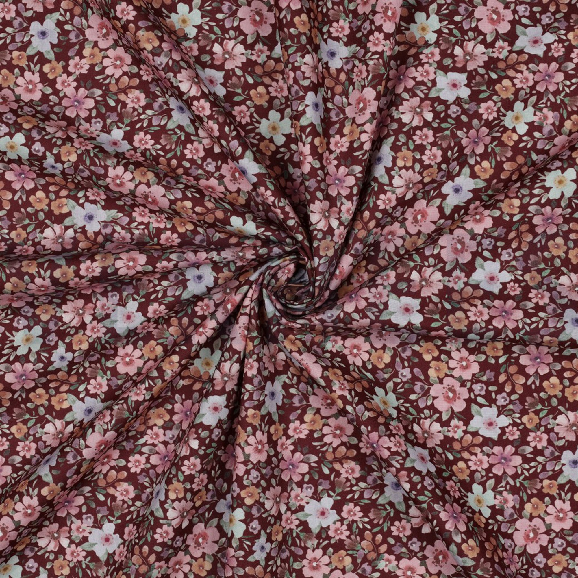 FEIN GEWEBTE BAUMWOLLPOPELINE DIGITAL BLUMEN BORDEAUXROT (high resolution) #3