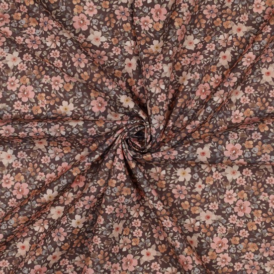 FEIN GEWEBTE BAUMWOLLPOPELINE DIGITAL BLUMEN BRAUN #7