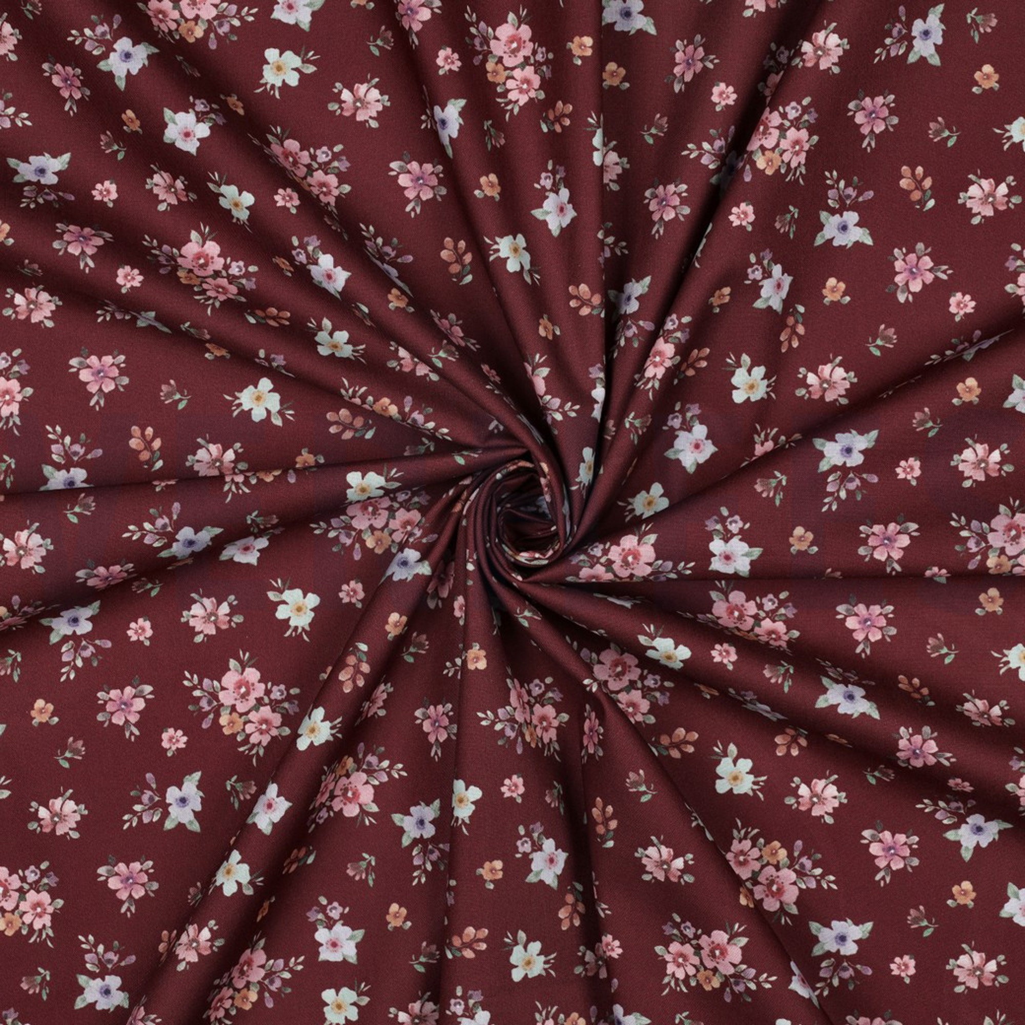 FEIN GEWEBTE BAUMWOLLPOPELINE DIGITAL BLUMEN BORDEAUXROT (high resolution) #3