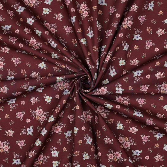 FEIN GEWEBTE BAUMWOLLPOPELINE DIGITAL BLUMEN BORDEAUXROT #7