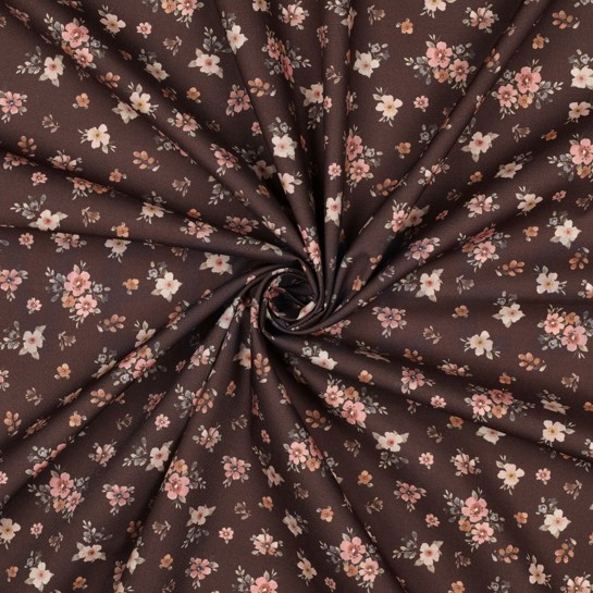FEIN GEWEBTE BAUMWOLLPOPELINE DIGITAL BLUMEN BRAUN #7