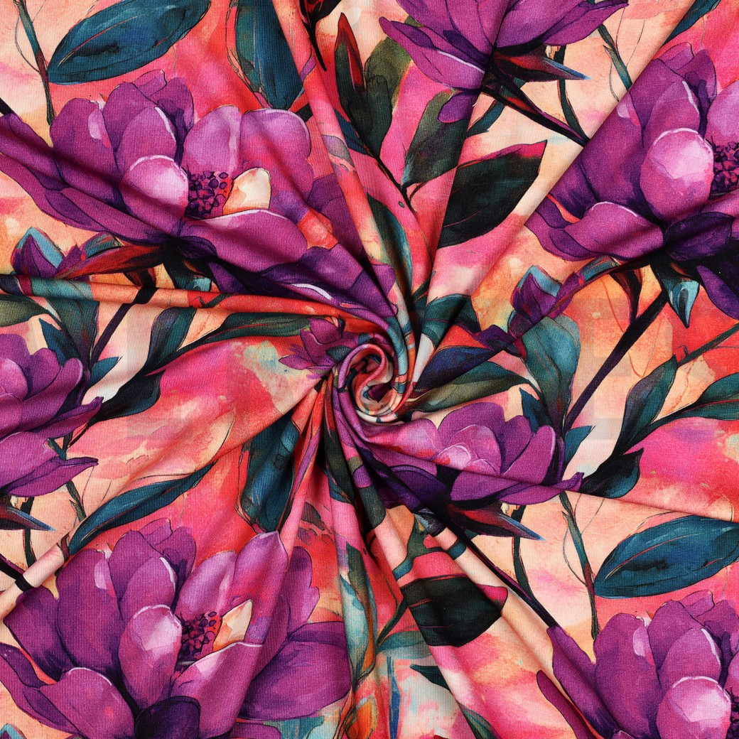 VISKOSE JERSEY DIGITAL BLUMEN LILA/VIOLETT #7