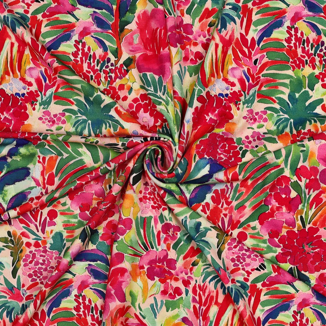 VISCOSE JERSEY DIGITAAL BLOEMEN ROZE #7