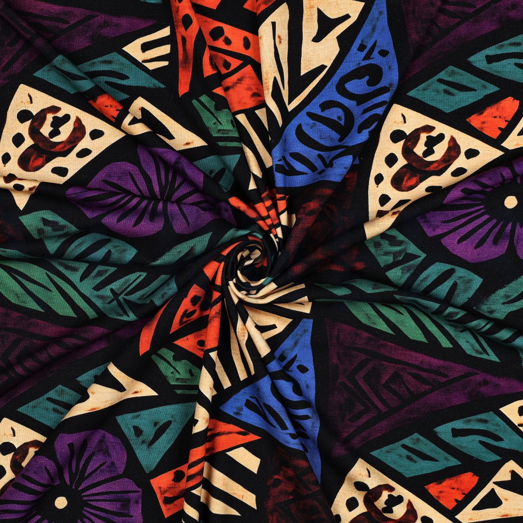 VISKOSE JERSEY DIGITAL ABSTRACT SCHWARZ #7