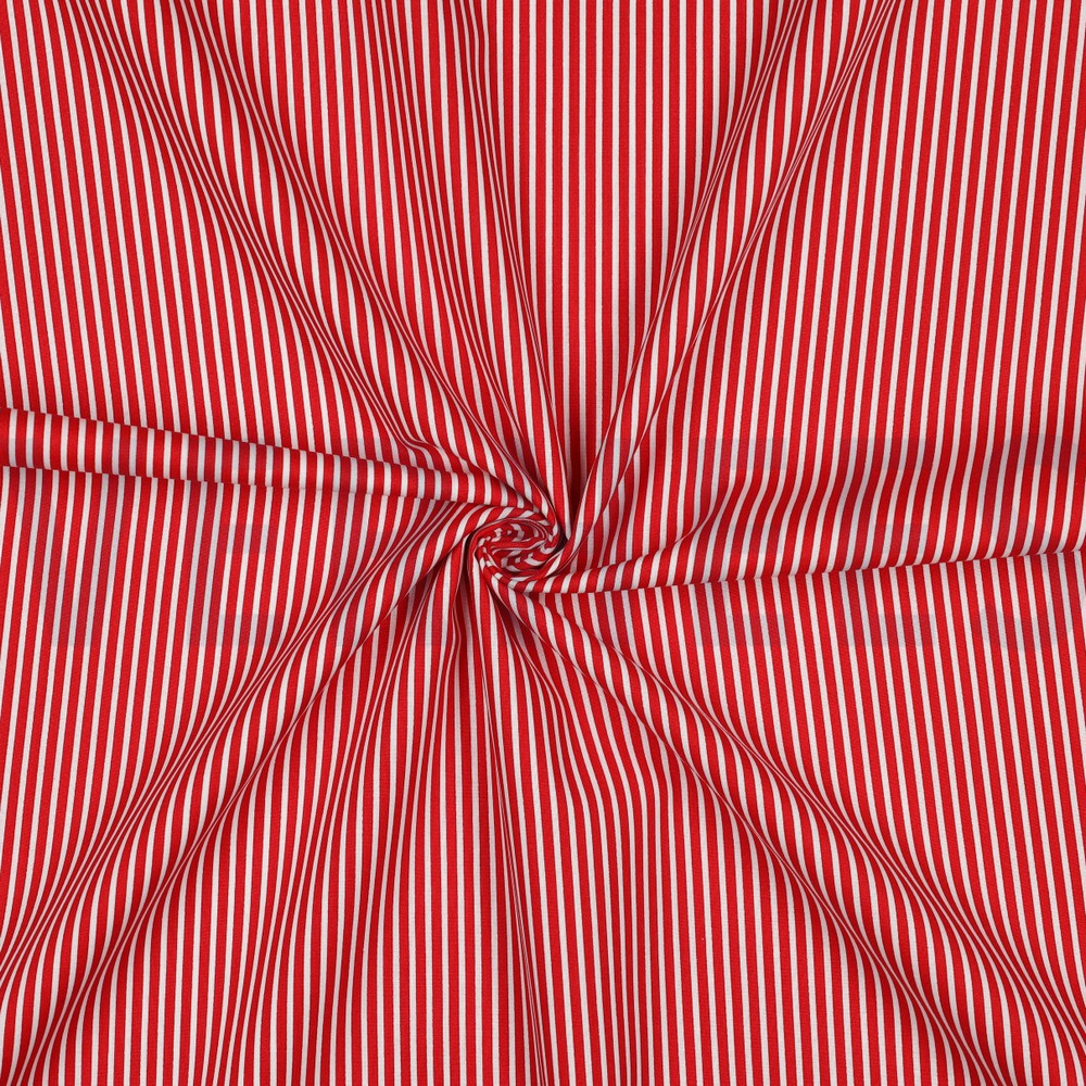 KATOENEN POPLIN STREPEN ROOD #7