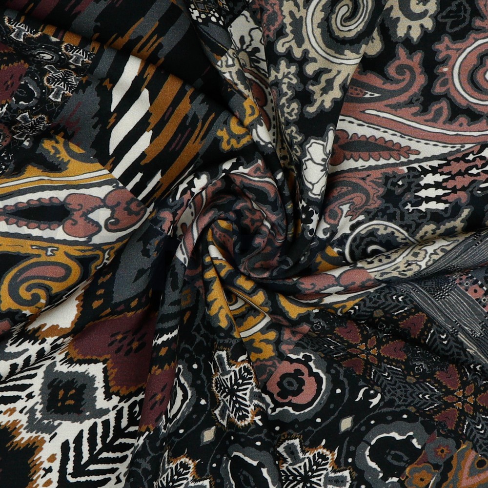 VISCOSE RADIANCE DIGITAL PATCH ETHNIQUE GRIS FONCÉ #7