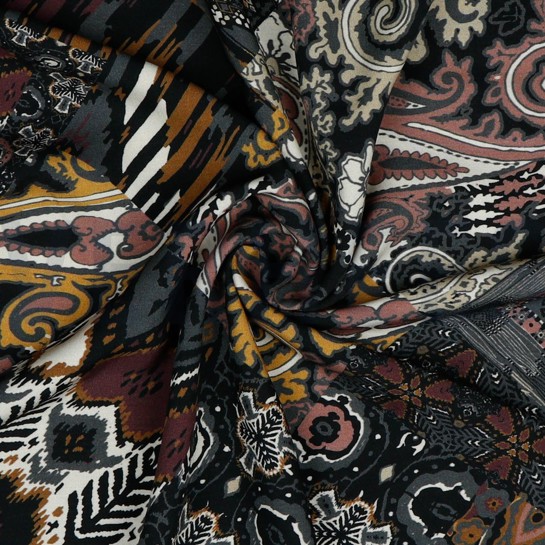 VISCOSE RADIANCE DIGITAAL ETNISCHE PATCH DONKERGRIJS #7