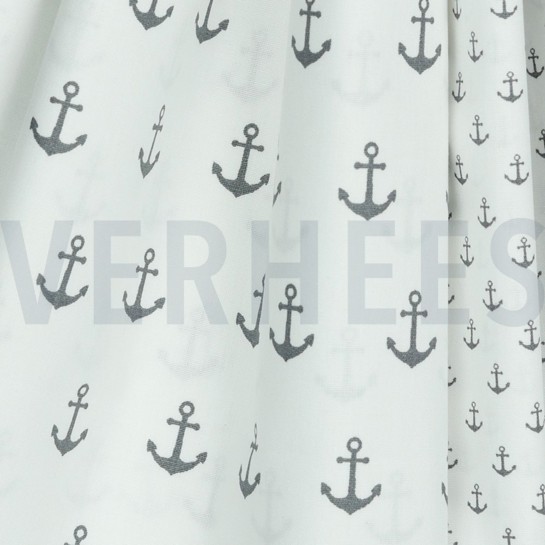 KATOENEN POPLIN ANKERS WIT/GRIJS #7