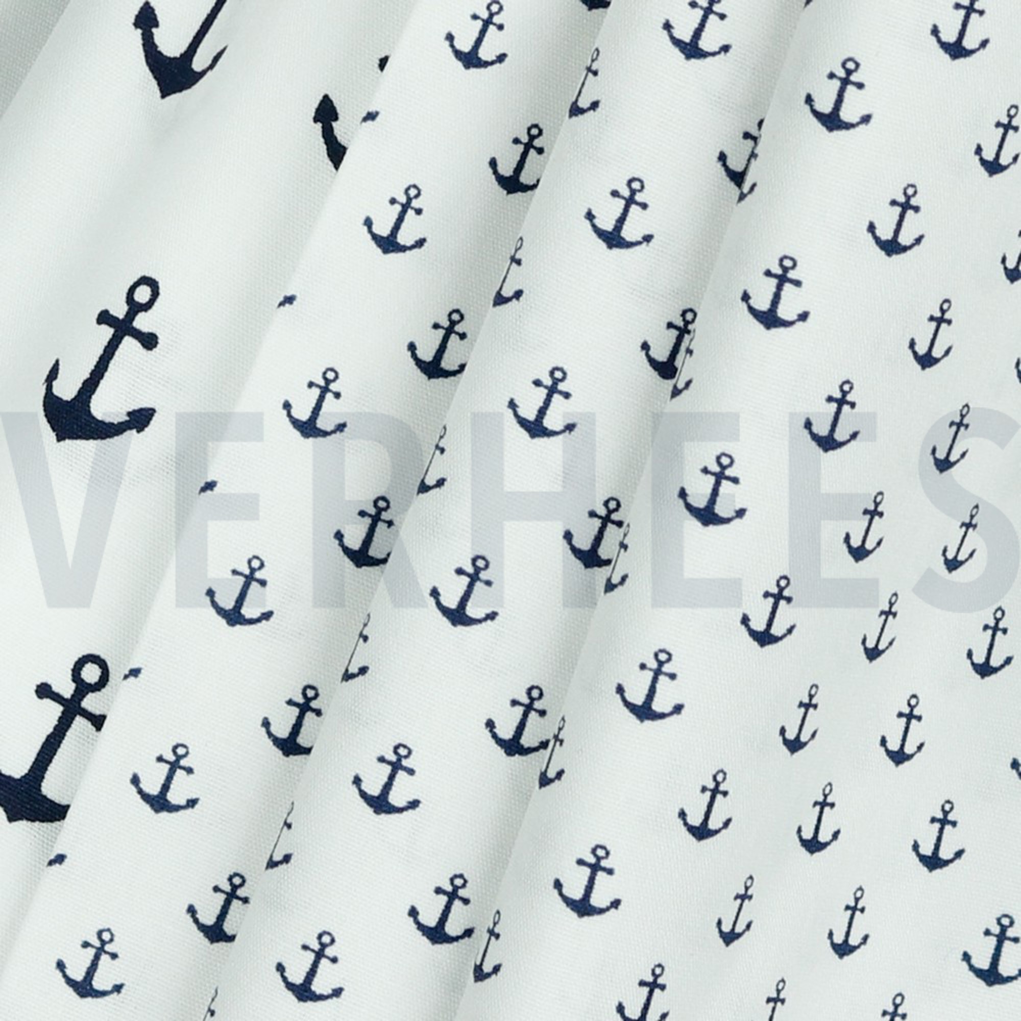 KATOENEN POPLIN KLEINE ANKERS WIT/DONKERBLAUW (high resolution) #3