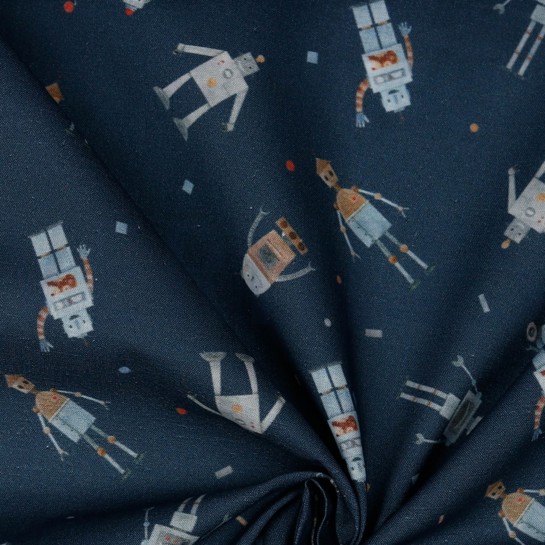 POPELINE DE COTON DIGITAL ROBOTS BLEU MARINE #7